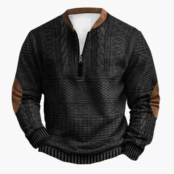 Herren Strickpullover mit halbem Reißverschluss – Modischer Freizeit-Sweater im Patchwork-Look