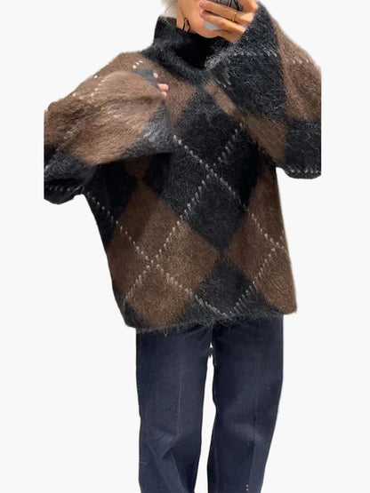 Damen Oversize Pullover im Karo-Design für stilvolle Herbst- und Winterlooks