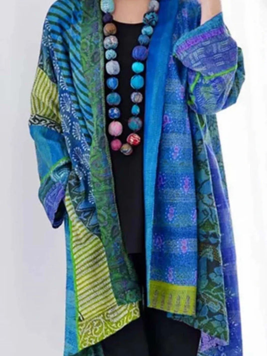 Emma – Damen-Strickjacke aus Baumwoll-Leinen mit Ethno-Print