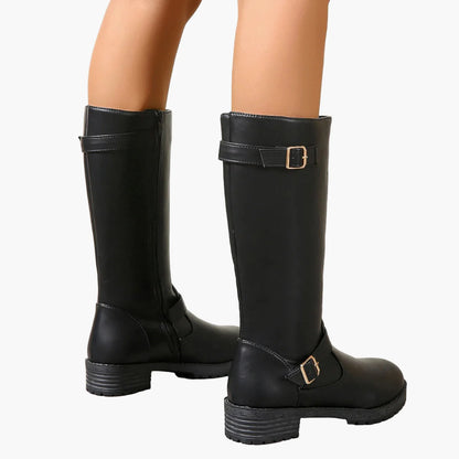 Damen Kniehohe Stiefel mit Schnalle und Reißverschluss – Elegante Alltags- & Freizeit-Boots