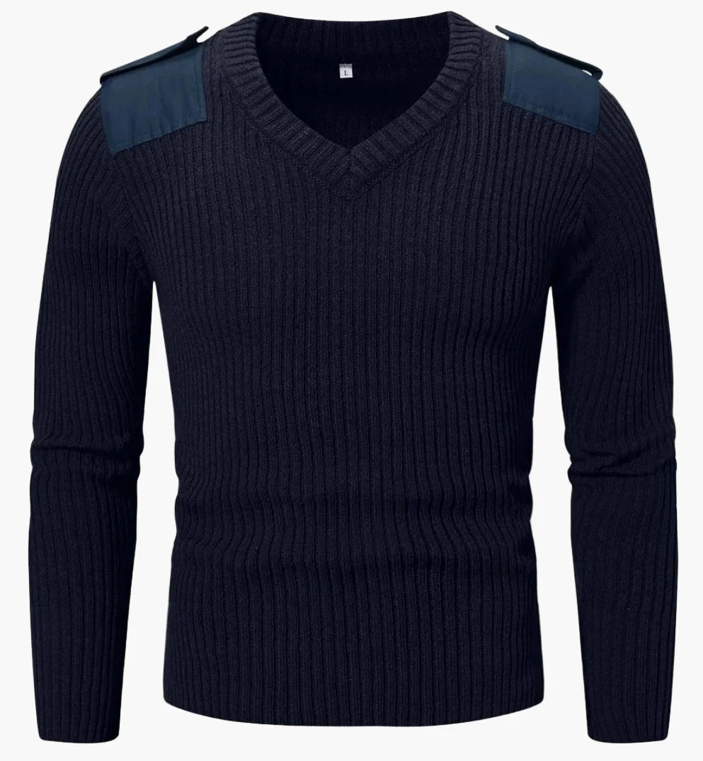 Herren Militärischer Strickpullover mit V-Ausschnitt – Stilvoller Freizeit- und Outdoor-Pullover