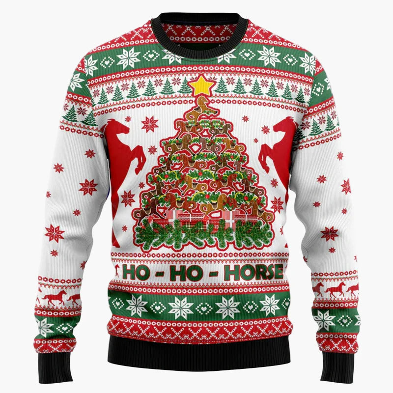 Herren Weihnachtspullover mit lustigem Pferde-Motiv – Ugly Christmas Sweater für Festtage und Partys