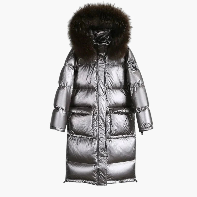 Damen Winter Steppmantel mit Kapuze und Fellkragen, modischer langer Parka für kalte Tage