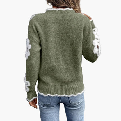 Damen Pullover mit Blumenmuster, modischer Strickpullover im lässigen Stil – ideal für Alltag und Freizeit