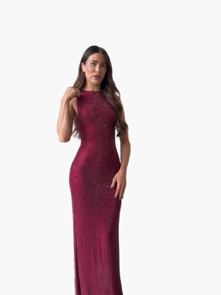 Damen Abendkleid Elegant Figurbetont Glitzernd Bodenlang – Perfekt für festliche Anlässe
