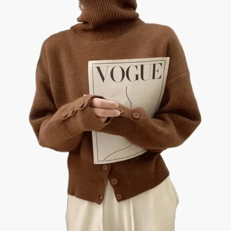 Damen Strick-Cardigan mit Stehkragen und Knopfleiste – Modischer Herbst/Winter Pullover