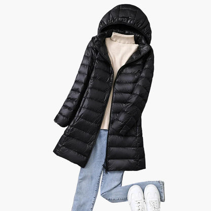 Damen Winter Steppmantel mit Kapuze – Stilvoller langer Outdoor-Puffer für Alltag und Freizeit