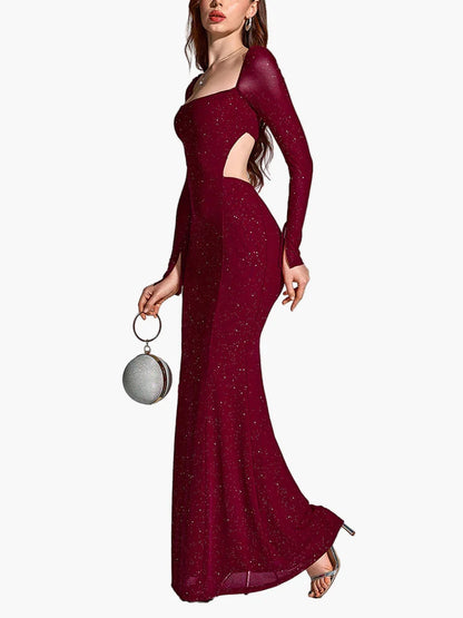 Damen Abendkleid mit Schlitz und Glitzer – Elegantes Maxikleid für festliche Anlässe