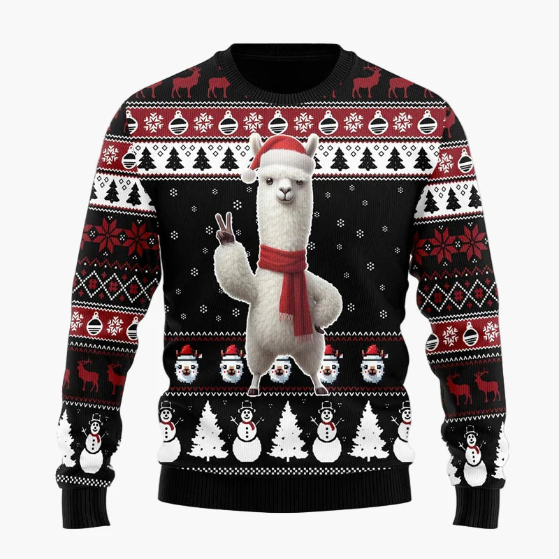 Unisex Weihnachtspullover Lustig Llama mit Sonnenbrille – Ugly Christmas Sweater für Festtage