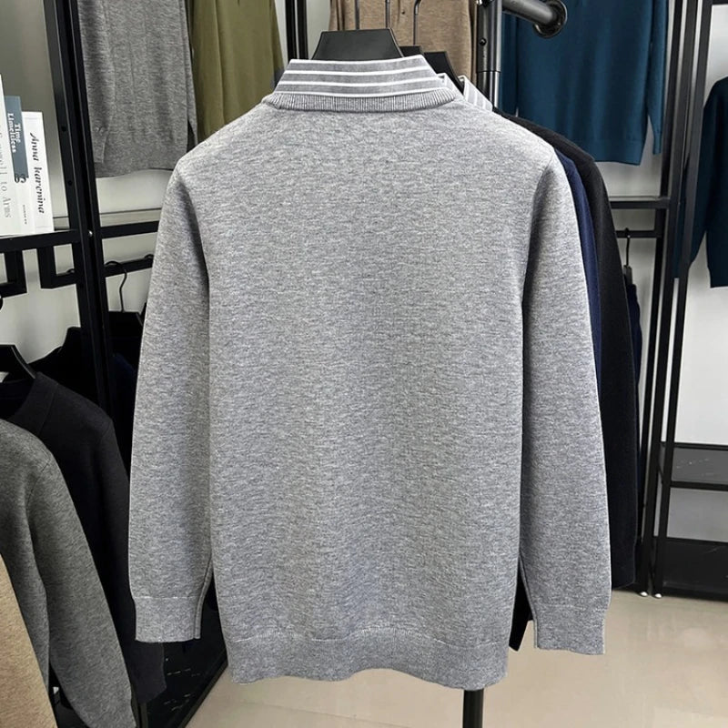 Herren Pullover mit Streifenhemdkragen – Eleganter Business Casual Look für Büro und Alltag
