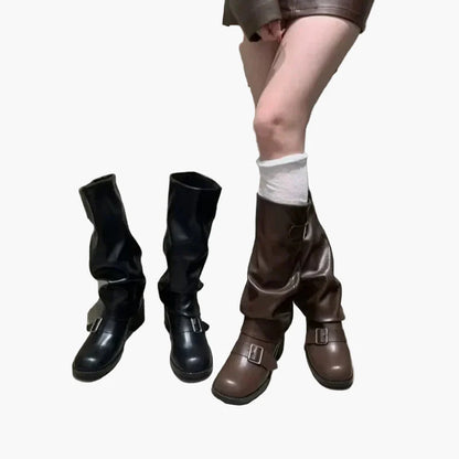 Damen Kniehohe Stiefel mit Schnallen – Modischer Urban-Style für Herbst und Winter