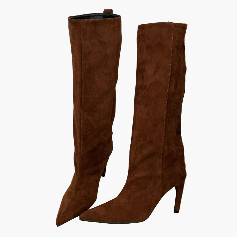 Damen Stiefel mit hohem Absatz und spitzer Zehenpartie für Herbst und Winter – Modische Slouchy Boots