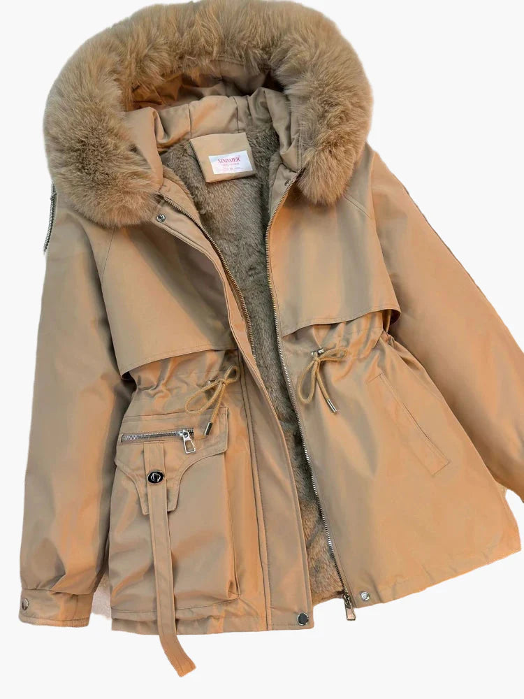 Damen Winterjacke mit Kapuze und Kunstfellkragen – Modischer Parka für Alltag & Outdoor