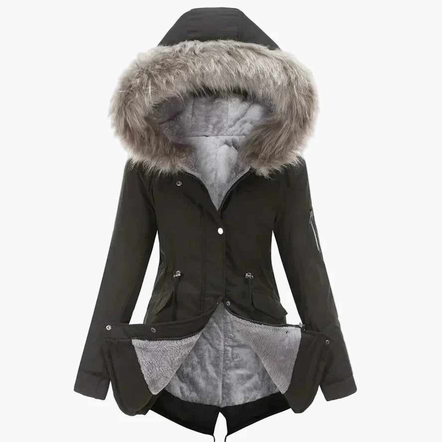 Damen Winter Parka mit Kapuze und Kunstfell – Modischer Mantel für kalte Tage