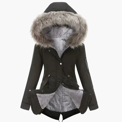 Damen Winter Parka mit Kapuze und Kunstfell – Modischer Mantel für kalte Tage