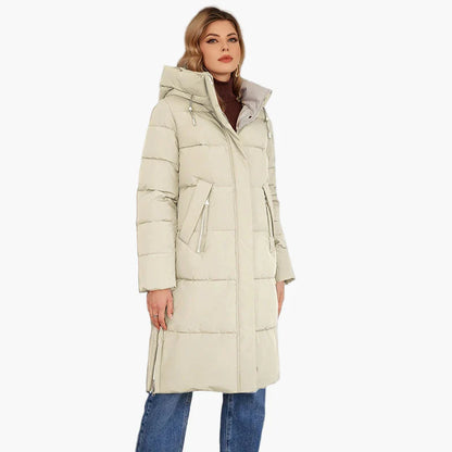 Damen Winter Steppmantel mit Kapuze – Langer, modischer Outdoor-Mantel für kalte Tage