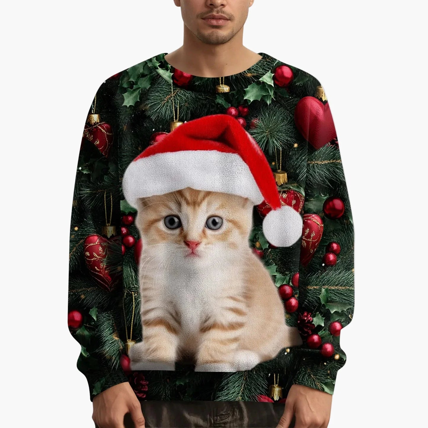 Herren Weihnachtspullover mit Katzenmotiv – Lustiger Weihnachts-Sweater für festliche Anlässe