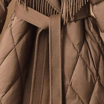 Damen Winter Steppmantel mit Fransen und Gürtel – Modischer Koreanischer Stil, Bequemer Übergangsmantel