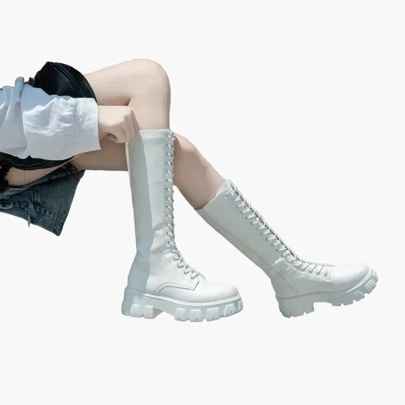 Damen Plateau-Schnürstiefel im Gothic Punk Stil – Modische hohe Stiefel für Alltag und Festival