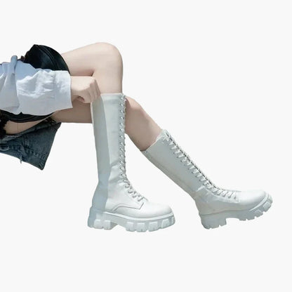 Damen Plateau-Schnürstiefel im Gothic Punk Stil – Modische hohe Stiefel für Alltag und Festival