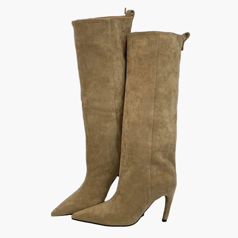 Damen Stiefel mit hohem Absatz und spitzer Zehenpartie für Herbst und Winter – Modische Slouchy Boots