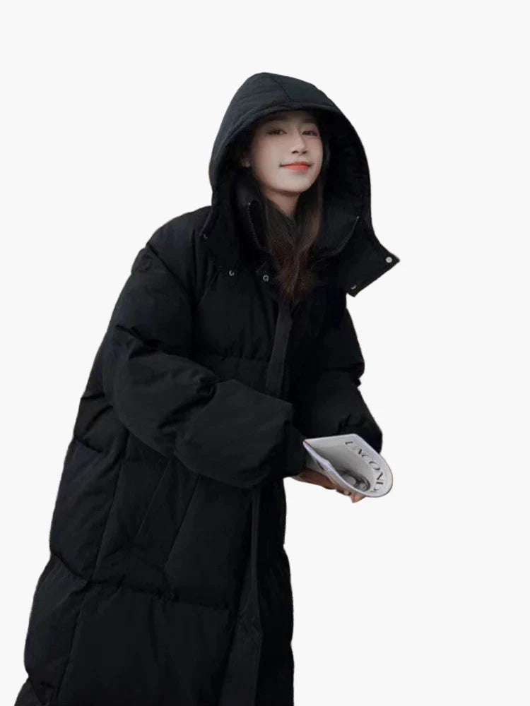 Damen Winter Steppmantel Lang mit Kapuze – Modischer Oversize Parka für kalte Tage