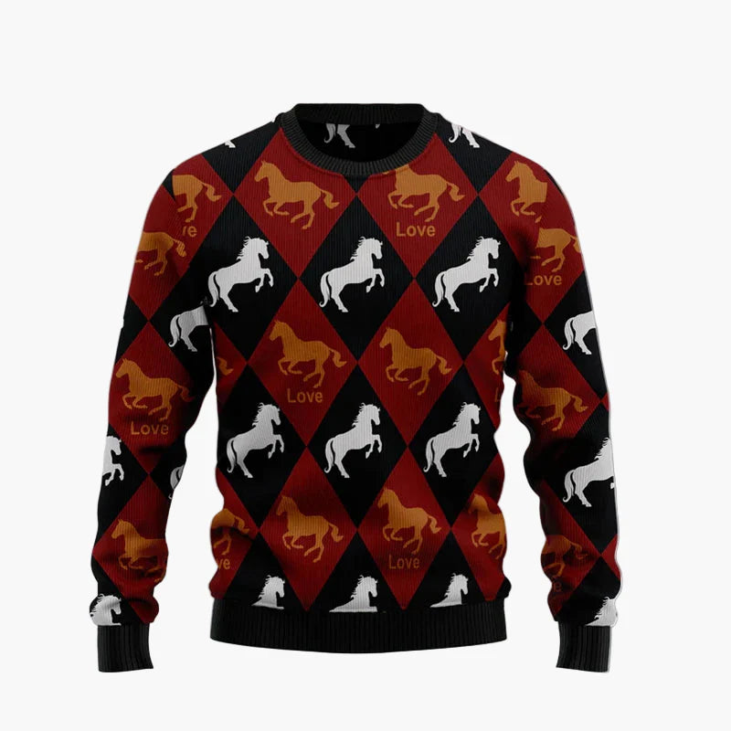 Herren Weihnachtspullover mit lustigem Pferde-Motiv – Ugly Christmas Sweater für Festtage und Partys