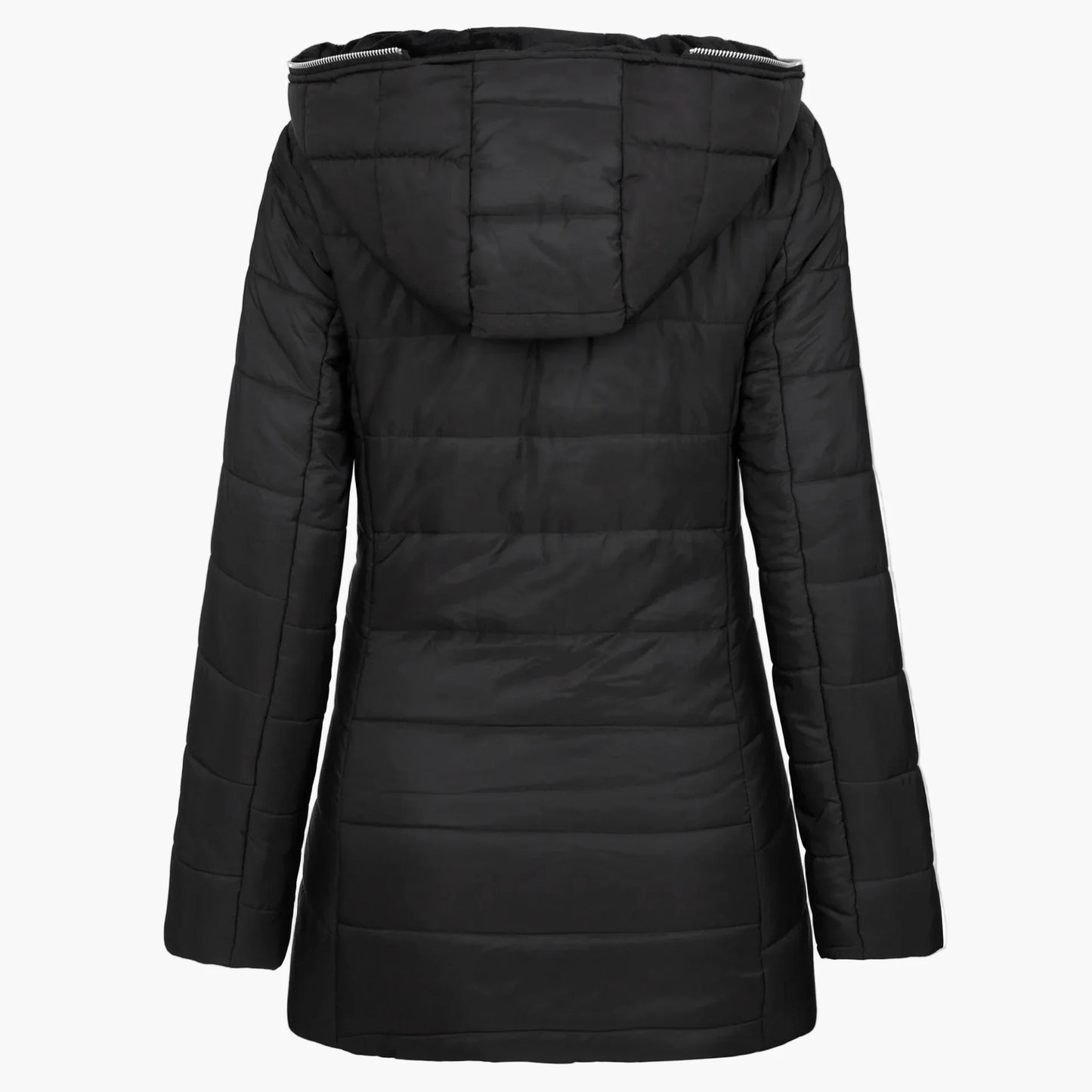 Damen Winter Steppjacke mit großer Kapuze und asymmetrischem Reißverschluss – Modischer Outdoor Mantel