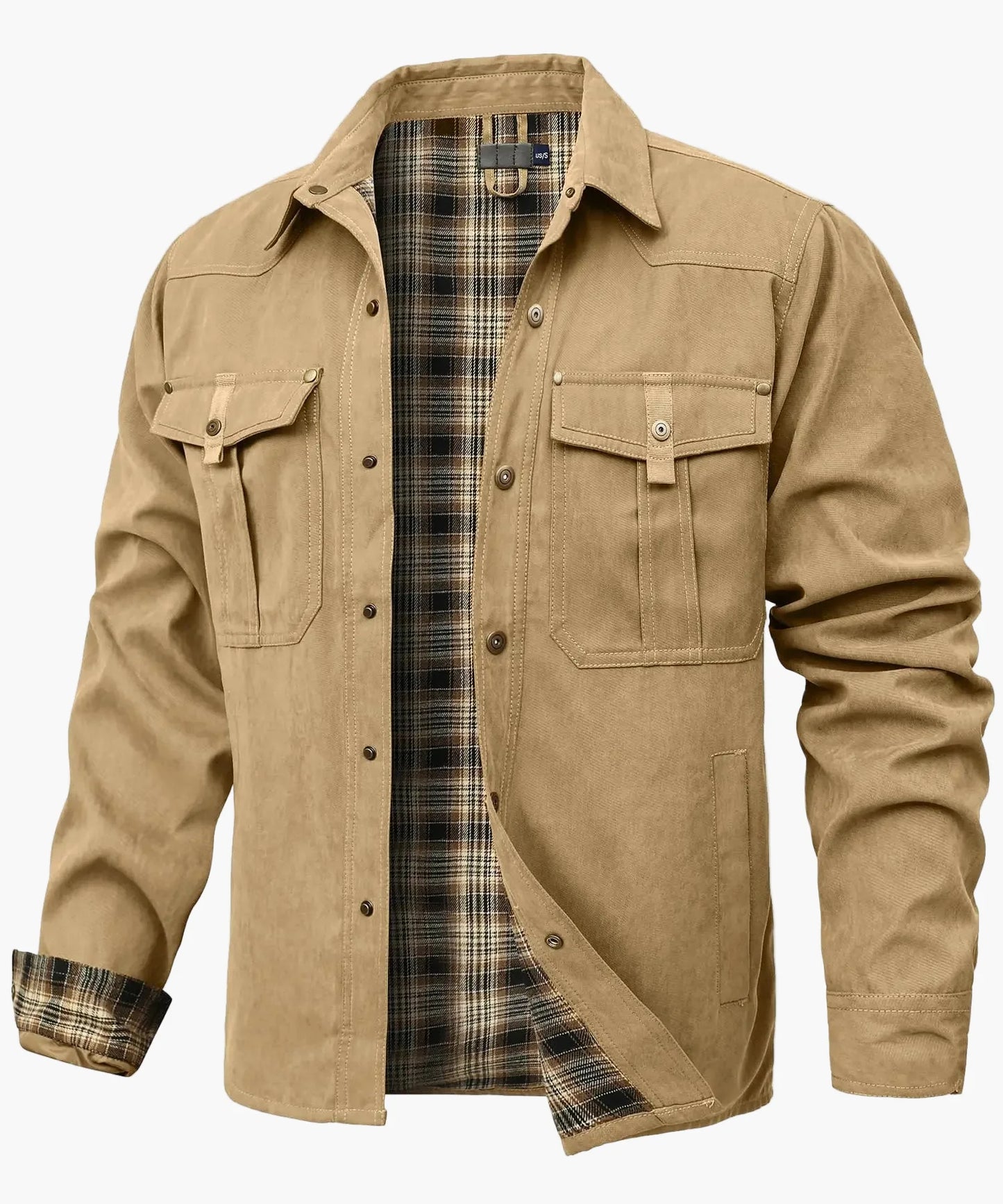 Herren Freizeit Shacket Flanell Gefüttertes Overshirt Westernstil Übergangsjacke mit Druckknöpfen