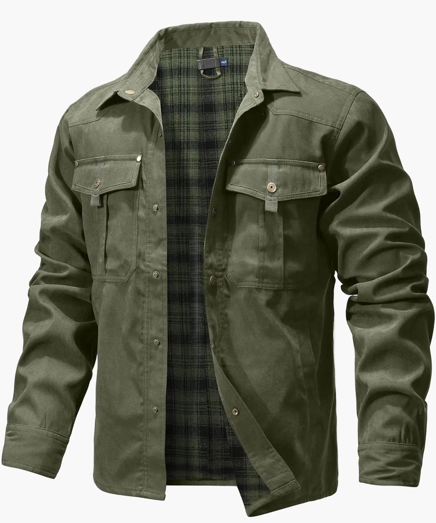 Herren Freizeit Shacket Flanell Gefüttertes Overshirt Westernstil Übergangsjacke mit Druckknöpfen