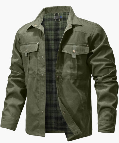 Herren Freizeit Shacket Flanell Gefüttertes Overshirt Westernstil Übergangsjacke mit Druckknöpfen