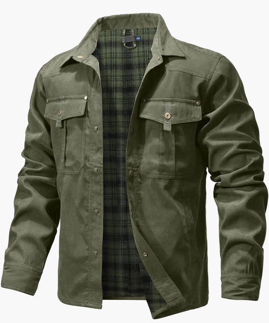 Herren Freizeit Shacket Flanell Gefüttertes Overshirt Westernstil Übergangsjacke mit Druckknöpfen