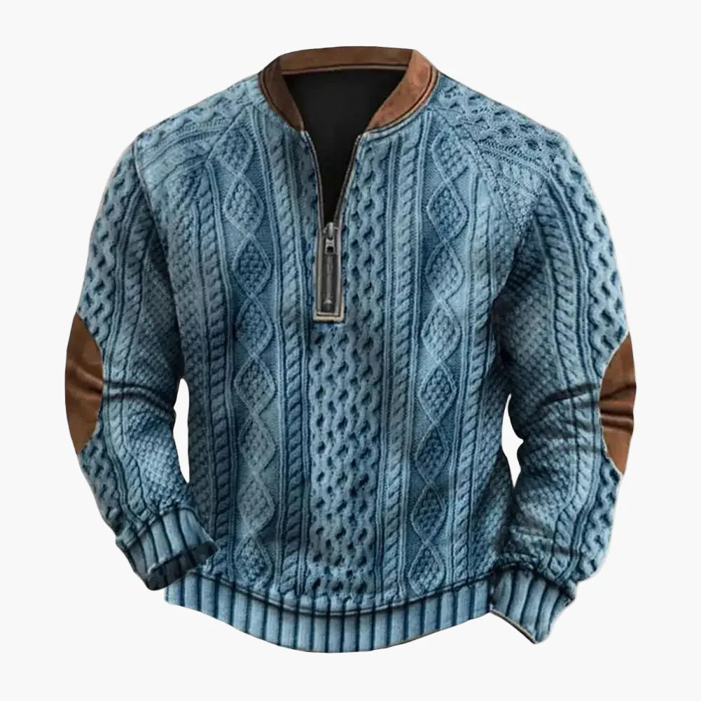 Herren Sweatshirt Halb-Zipper Rhombus Struktur Patchwork Pullover für Alltag und Outdoor