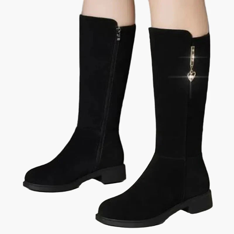 Damen Stiefel mit Herzanhänger – Elegante Kniehohe Winterstiefel für Alltag und Ausgehen