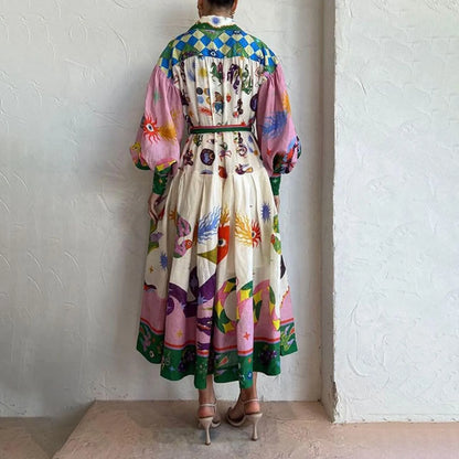 Abigail – Bohemian Damen A-Linien-Kleid mit Knopfleiste