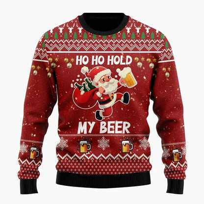 Herren Weihnachtspullover Lustig – Santa mit Bier, Ugly Christmas Sweater für Männer, Party & Festtage
