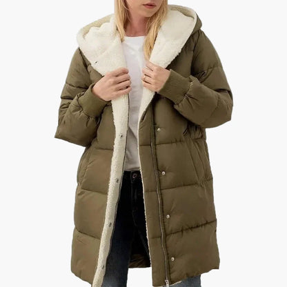 Damen Winter Steppmantel mit Kapuze, Langer Puffer-Jacke, Alltag & Freizeit