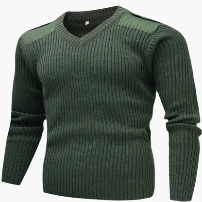 Herren Militärischer Strickpullover mit V-Ausschnitt – Stilvoller Freizeit- und Outdoor-Pullover