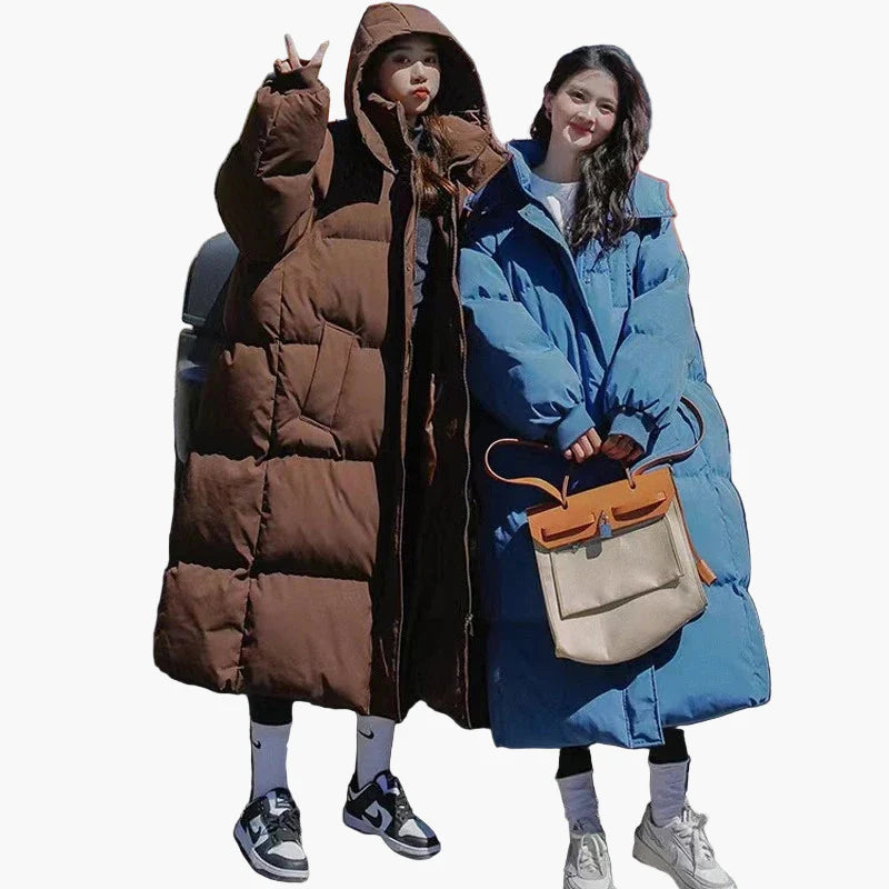 Damen Winter Steppmantel Lang mit Kapuze – Modischer Oversize Parka für kalte Tage