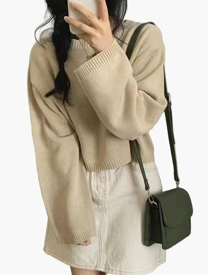 Damen Cropped Strickpullover mit weiten Ärmeln – Modisches Freizeit-Outfit