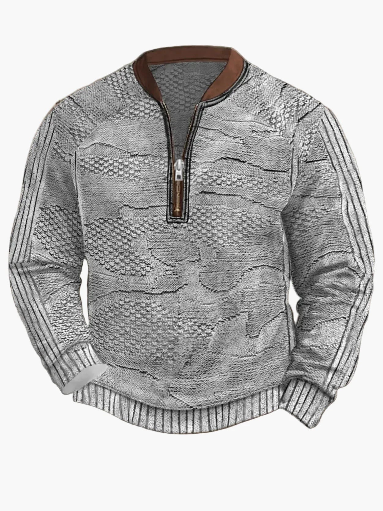 Herren Pullover mit Vintage-Look und halbem Reißverschluss – Stilvoller Freizeit-Sweater für Alltag und Outdoor