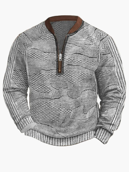 Herren Pullover mit Vintage-Look und halbem Reißverschluss – Stilvoller Freizeit-Sweater für Alltag und Outdoor