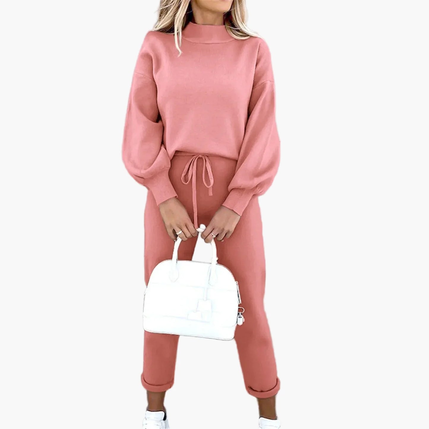Damen Freizeit Zweiteiler Set – Modisches Lounge- und Streetwear-Outfit mit weitem Bein und Langarm