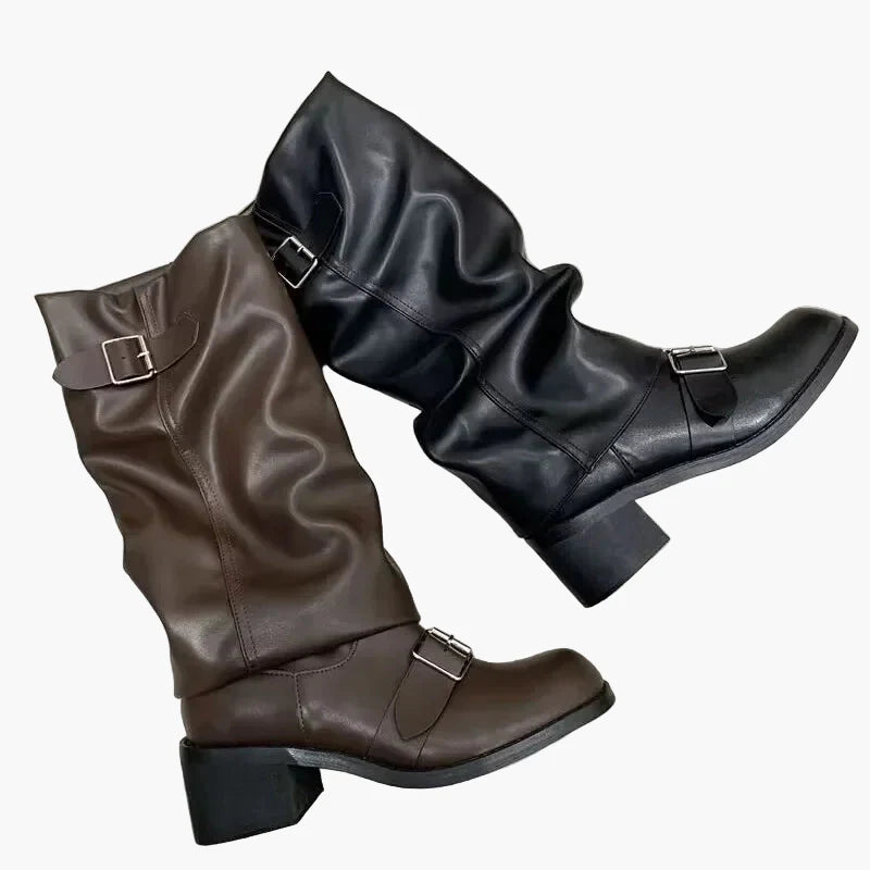 Damen Kniehohe Stiefel mit Schnallen – Modischer Urban-Style für Herbst und Winter