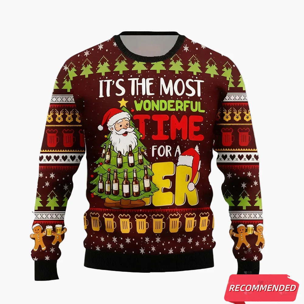 Herren Weihnachts-Pullover Lustig – It's The Most Wonderful Time For A Beer – Ugly Christmas Sweater für Partys