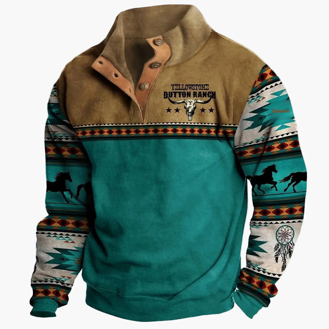 Herren Vintage Western Pullover mit Ethno-Muster und Stehkragen – Freizeitmode für Herbst und Winter