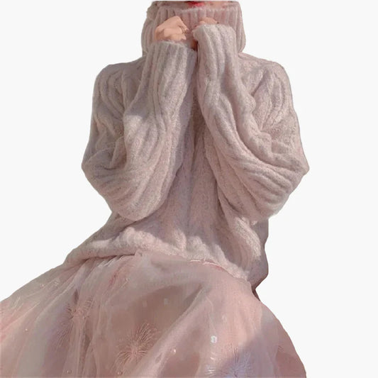 Damen Pullover Koreanischer Stil mit Rollkragen – Lockerer Strick für Herbst und Winter, Modischer Alltagslook