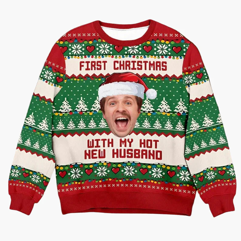 Unisex Weihnachts-Sweatshirt mit Fotodruck – Lustiger Ugly Christmas Pullover für Freunde & Familie