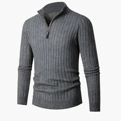 Herren Strickpullover mit Stehkragen und halbem Reißverschluss – Eleganter Freizeitpullover für Alltag und Büro