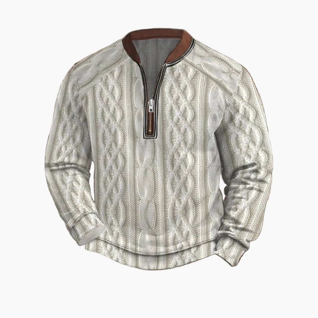 Herren Pullover mit Vintage-Look und halbem Reißverschluss – Stilvoller Freizeit-Sweater für Alltag und Outdoor